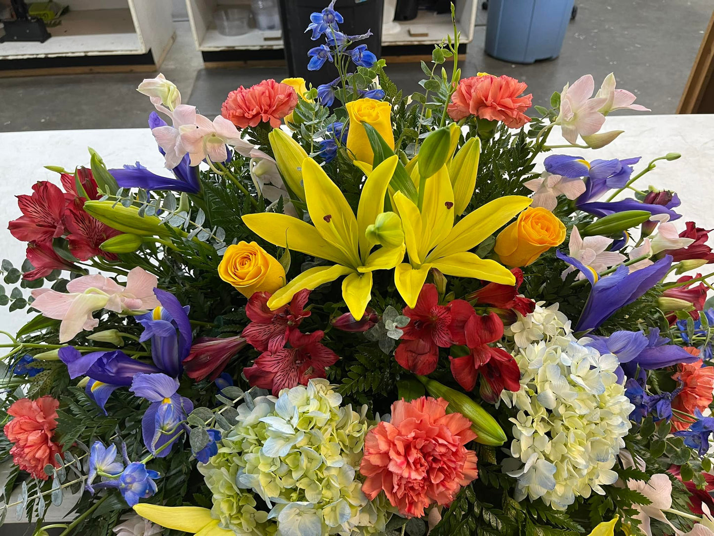 Yellow Lily Casket Spray