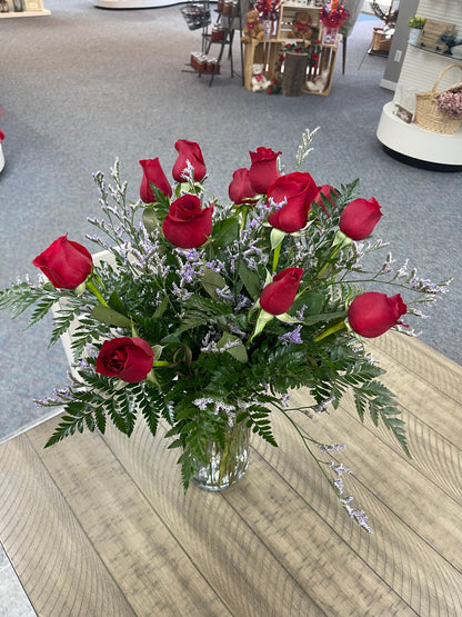 Dozen Roses in a Vase – WALKER'S FLOWER BASKET, Winfield WV